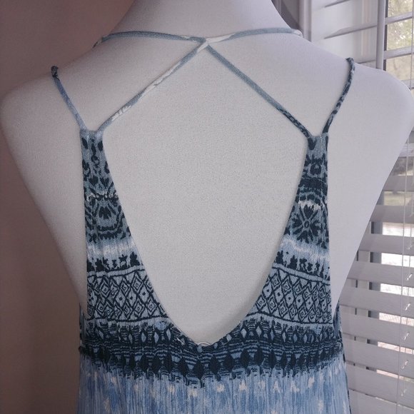 Escape Blu Pepper Maxi Dress Medium blue cross cross back stripes flora - Picture 5 of 5